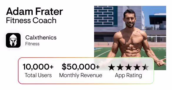 Adam Frater’s coaching app dashboard showcasing $50 and $100 program options, exemplifying successful app monetization and audience engagement through strategic pricing within Passion.io